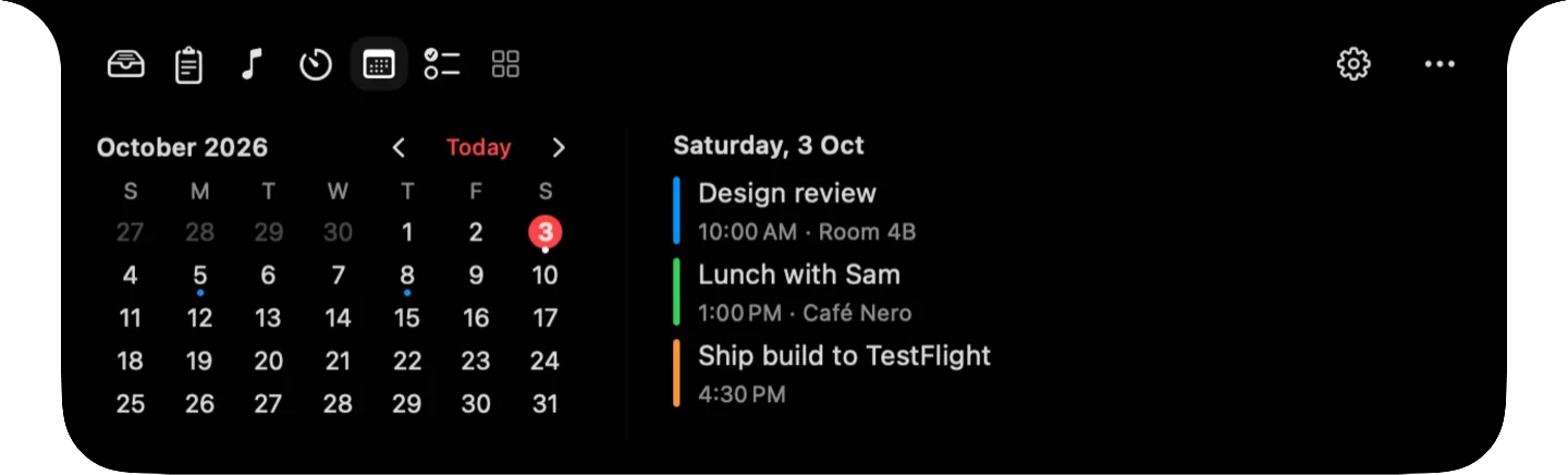 Calendar in the notch